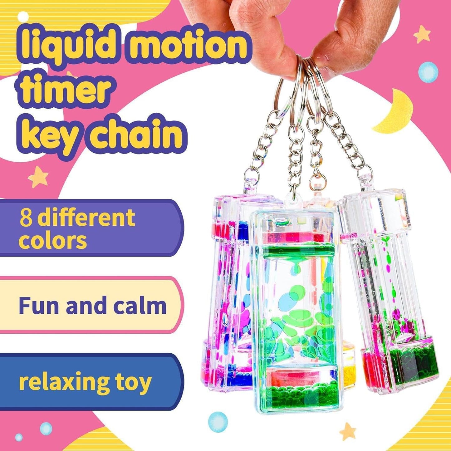 Liquid Motion Timer Key Chain - Sensory Bubbler Toy for Calming Fidget, Stress Relief - Water Bubble Desk Toy for Kids (1Box-8Pcs( Key Chain) Edition)