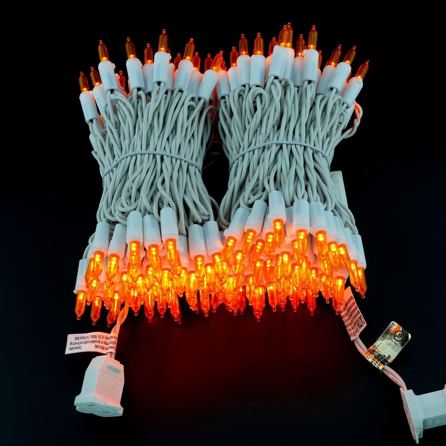 YULETIME 200 Orange LED Christmas Lights with White Wire, Pack of 2 Strands 33 Feet 100 Lights UL Certified Holiday String Light Set