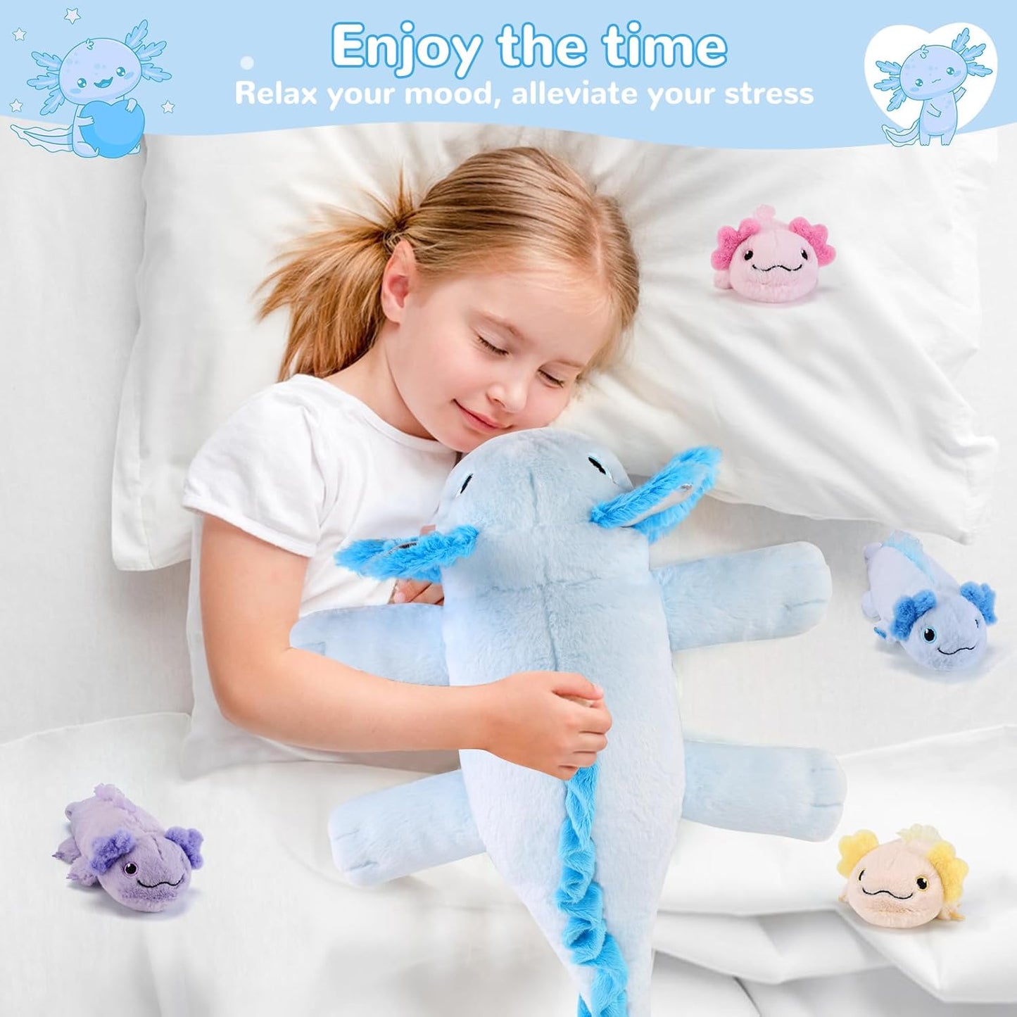 5 Pieces Axolotl Stuffed Animals with Babies Inside Belly - 1 Mommy Stuffed Axolotl with 4 Babies - Blue Axolotls Plush Toy for Kid Age 3-8, Gift Ideal for Christmas, Valentine's, Birthday