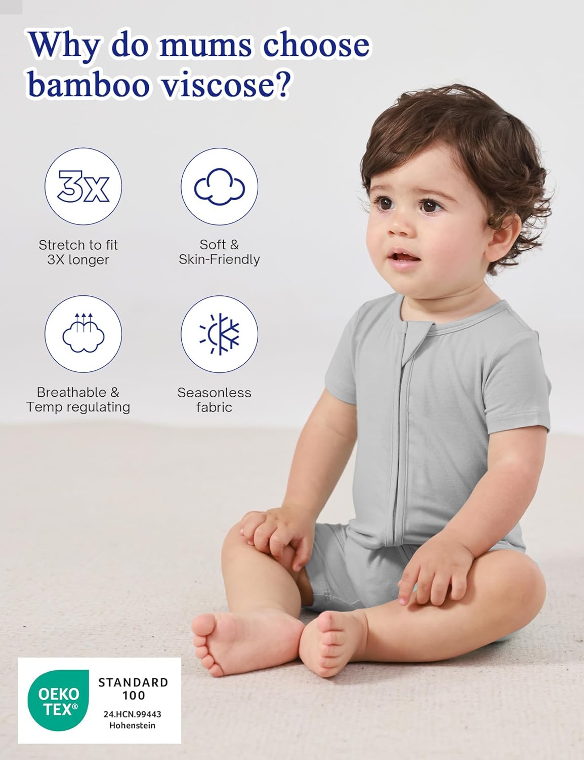 Baby Boys Bamboo Viscose Short Sleeve Romper Soft Comfy Infant Summer Jumpsuit