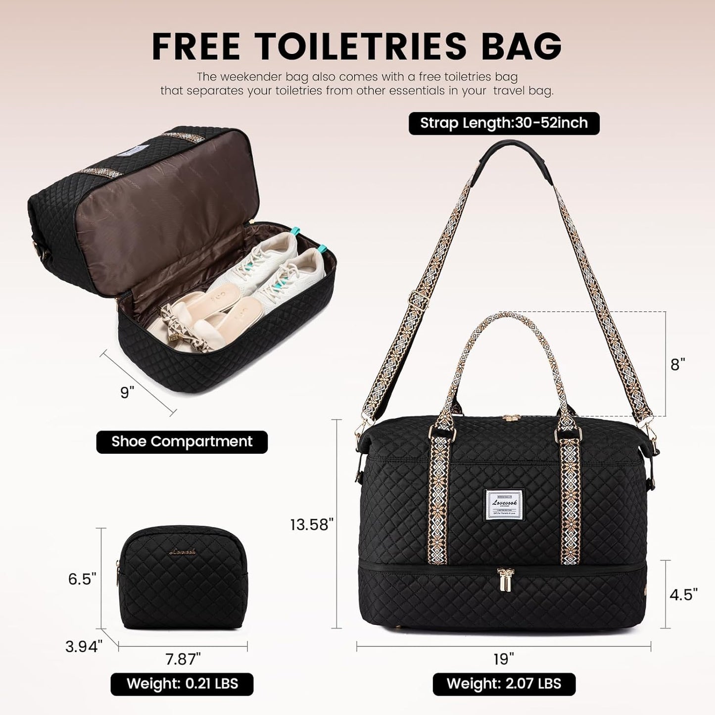 LOVEVOOK Travel Duffle Bag,Weekender Bags for Women with Shoe Compartment，Carry on Overnight Bag with Toiletry Bag,Gym Duffel Bag with Wet Pocket, Hospital Bags for Labor and Delivery