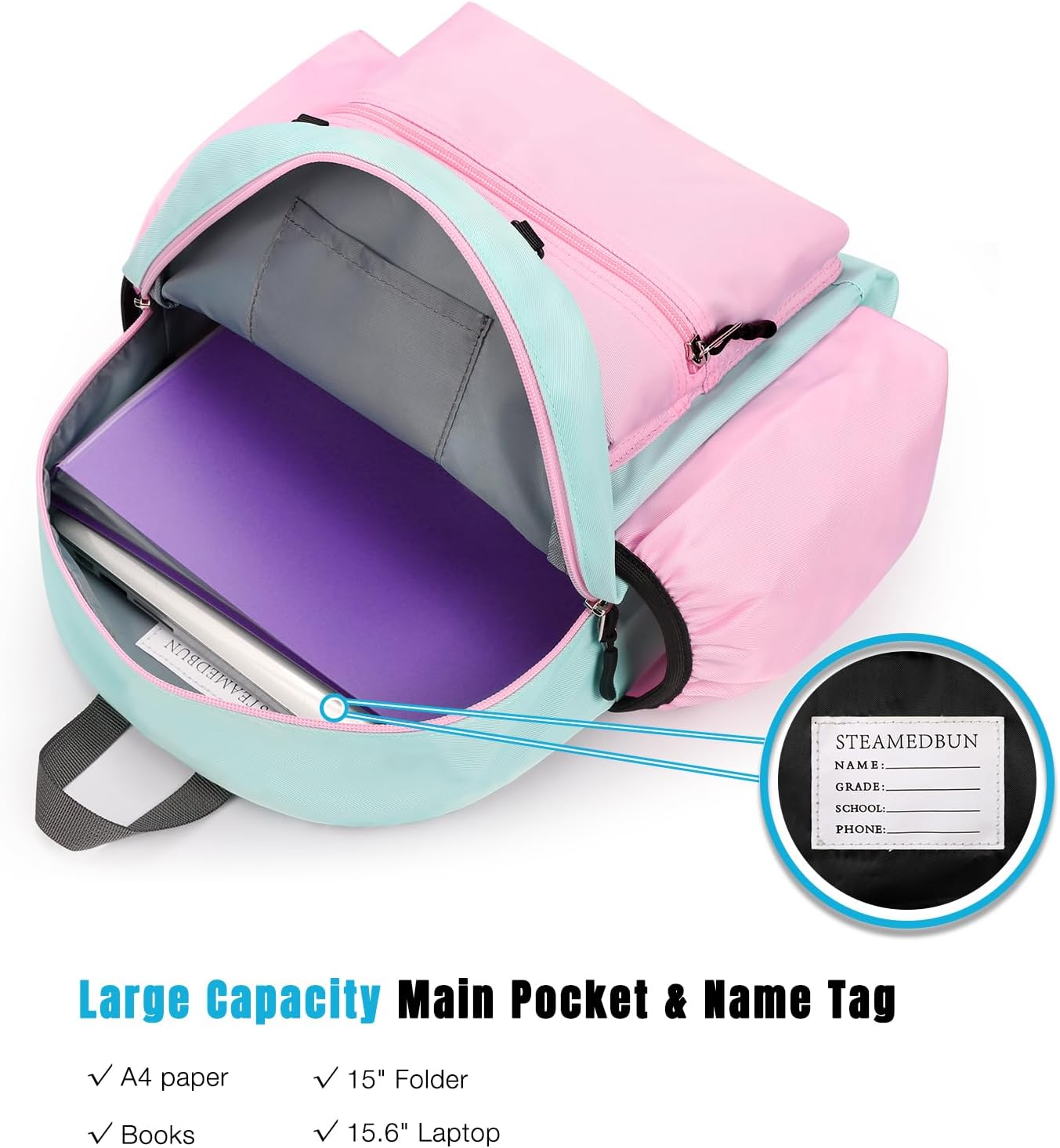 STEAMEDBUN Kids Backpack for Girls 4-6: Girls Backpacks for Elementary - 15 inch Backpack for Kindergarten