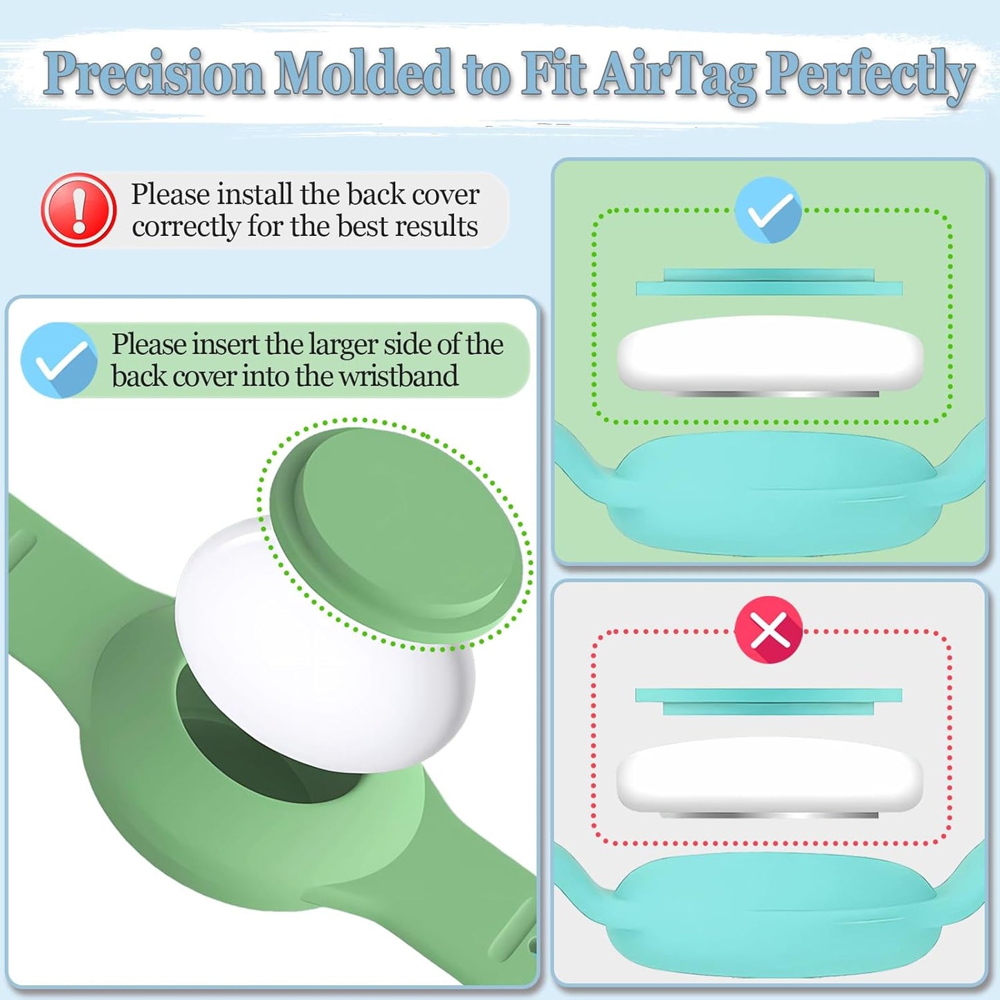 Waterproof Kids Bracelet for Airtag, Silicone Wristband Compatible with AirTag Hidden Holder Case, GPS Tracker Anti-Lost Adjustable Airtag Strap for Toddler Child (2 Pack, Mint Green & Green)