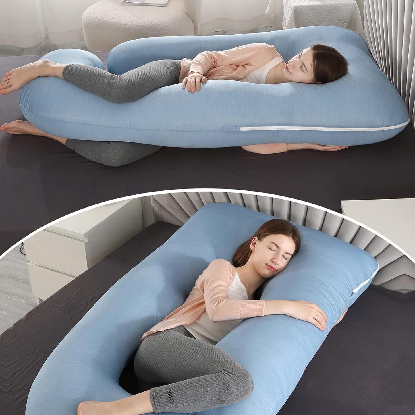 BATTOP Pregnancy Pillow for Sleeping,Maternity Pillow with Cooling Removable Cover,57 Inch Cooling Body Pillow,Support for Back,HIPS,Legs,Belly,Pregnancy Must Haves