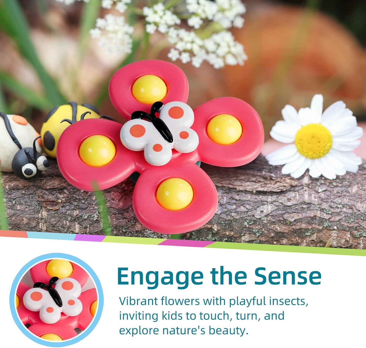 LiKee Strong Suction Cup Fidget Spinnerz Sensory Bath Toys for Baby 12 18 Months Airplane Car Travel Table & Window Toys for 1 2 Year Old Toddler Boys and Girls (Insect)