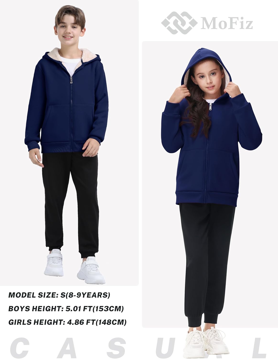 MoFiz Kids Fleece Jackets Sherpa Lined Hoodie Jacket Hooded Zip up Sweatshirt Coats for Boys Girls Winter Casual Outerwear