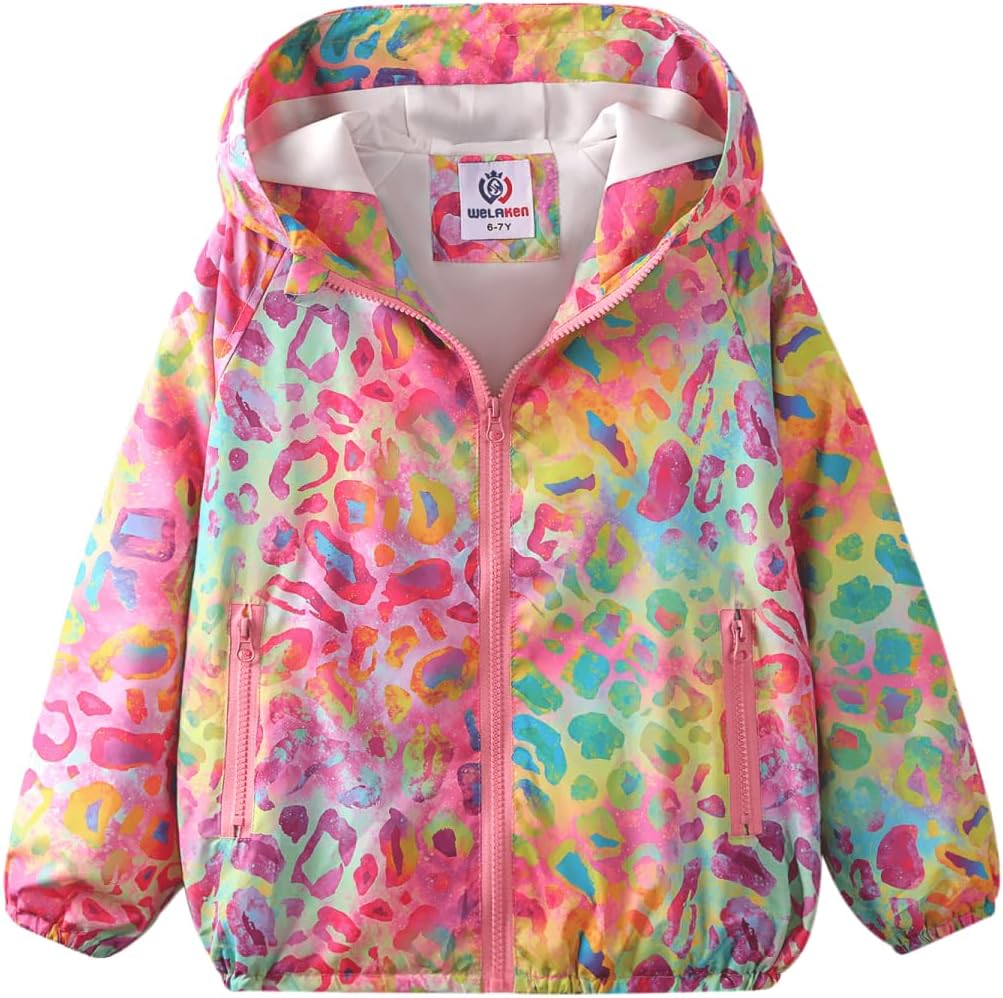 WELAKEN Lightweight Jacket for Girls Kids & Toddler II Girls' Print Water-Resistant Jacket