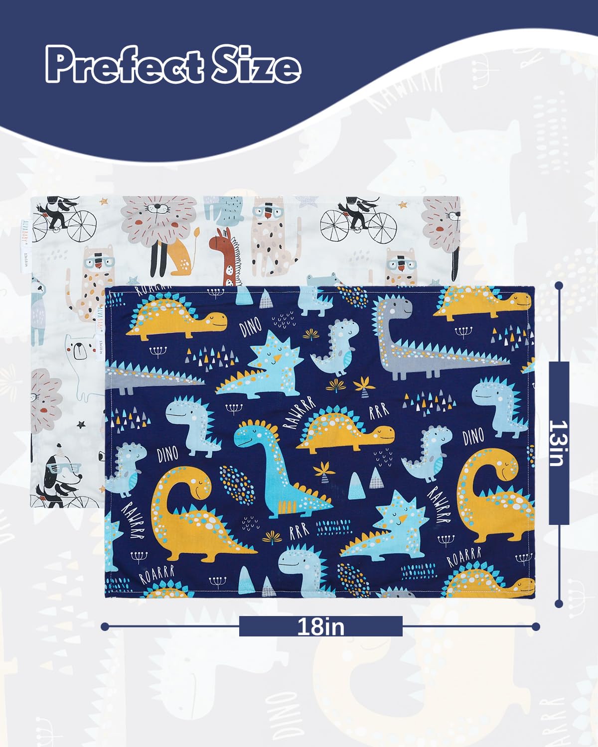 ALVABABY Toddler Pillowcases 2 Pack Organic Cotton Kids Pillow Cover Fit 13"x 18" or 12"x18" Envelope for Girl Boy Sleepy Travel