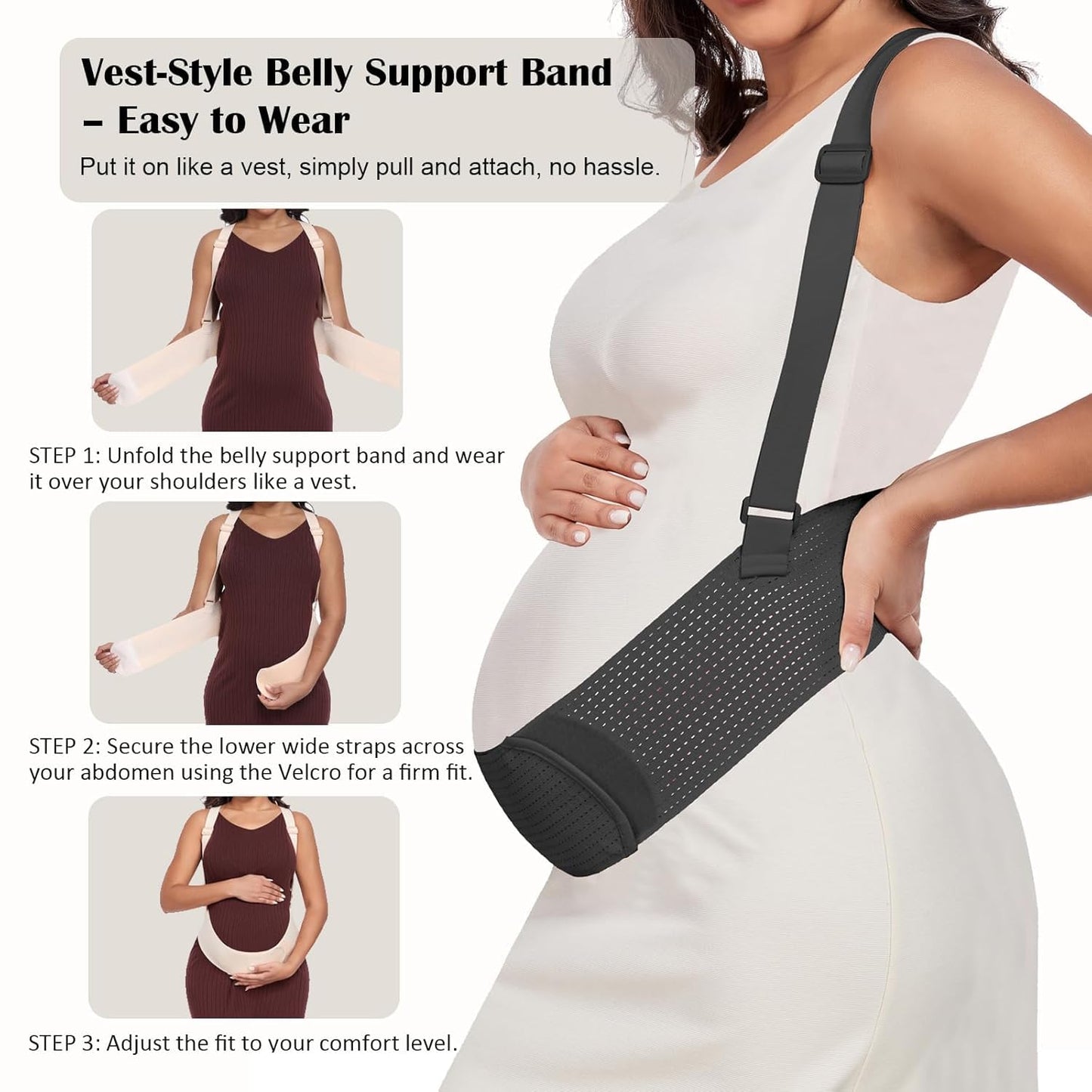 Pregnancy Belly Band for Pregnant Women Maternity Belly Band with Adjustable Straps Belly Support Bands - Maternity Belt, Black,L