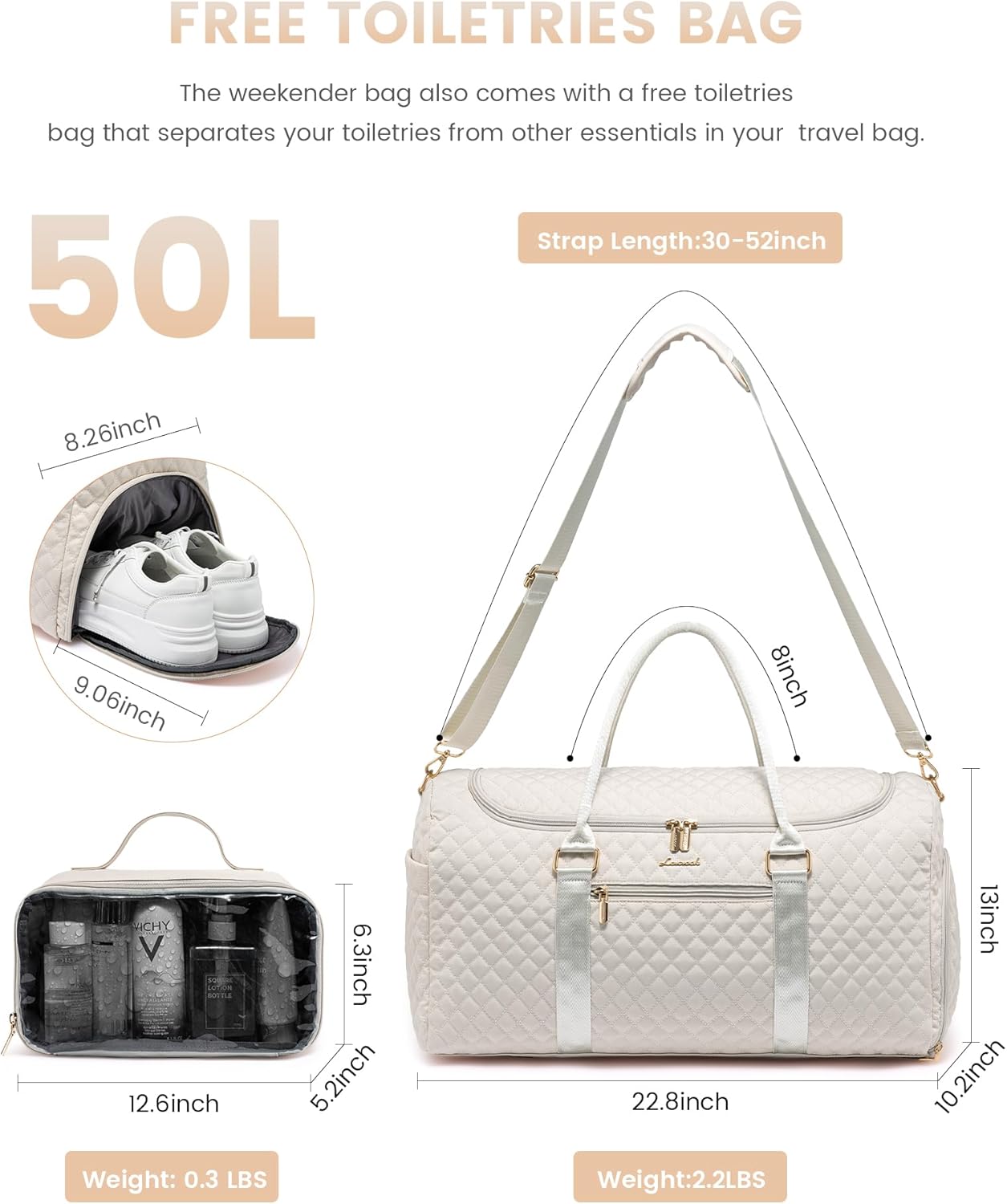 LOVEVOOK Travel Duffle Bag, 40L Weekender Overnight Bags with Toiletry, Quilted Carry On Bag with Shoe Compartment, Gym Duffel Bag with Wet Pocket for Women, Hospital Bags for Labor and Delivery