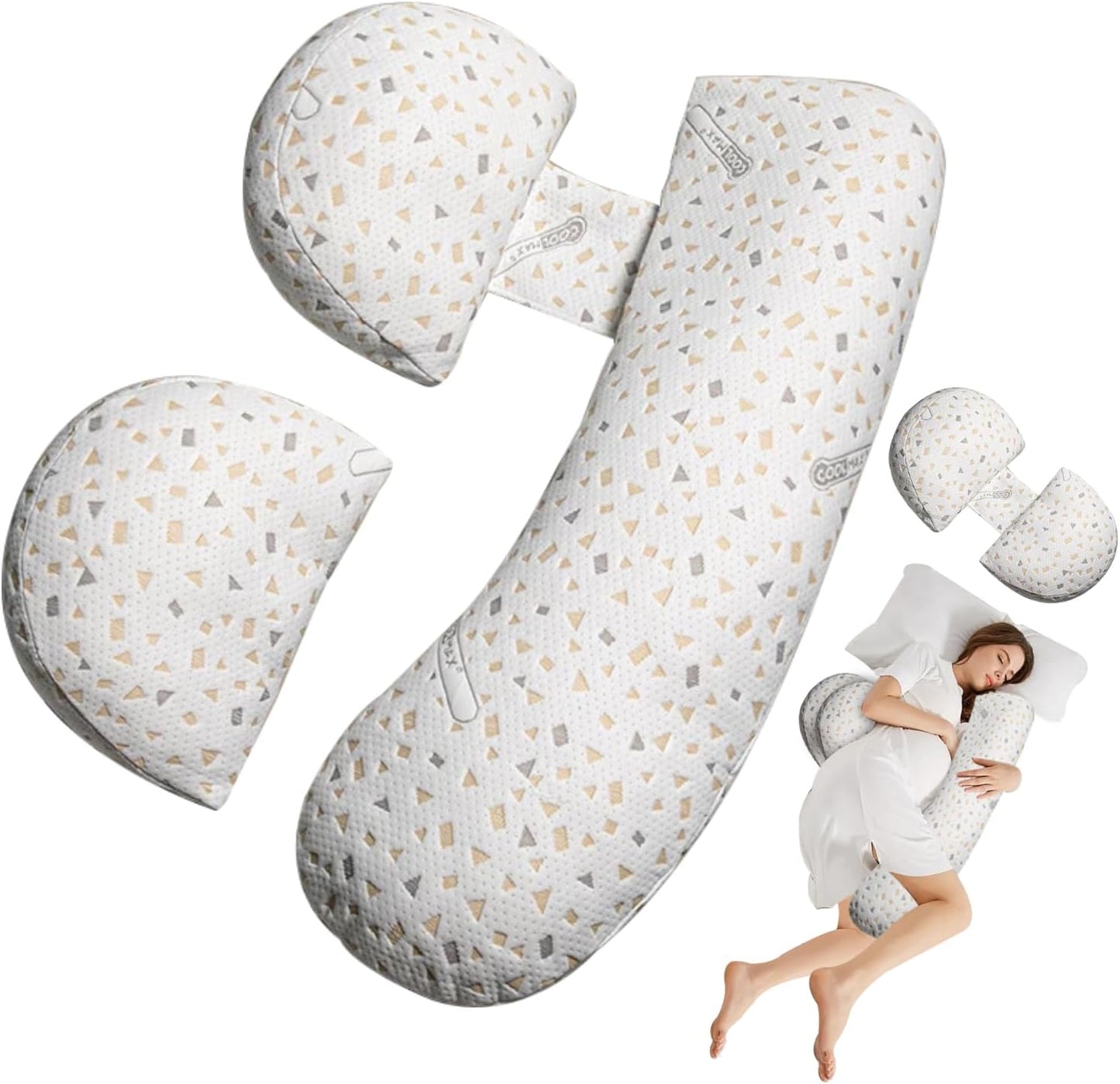 Pregnancy Pillow for Sleeping, Maternity Pillow Support for HIPS, Backs, Legs, Maternity Pillow with Detachable and Adjustable Pillow Cover