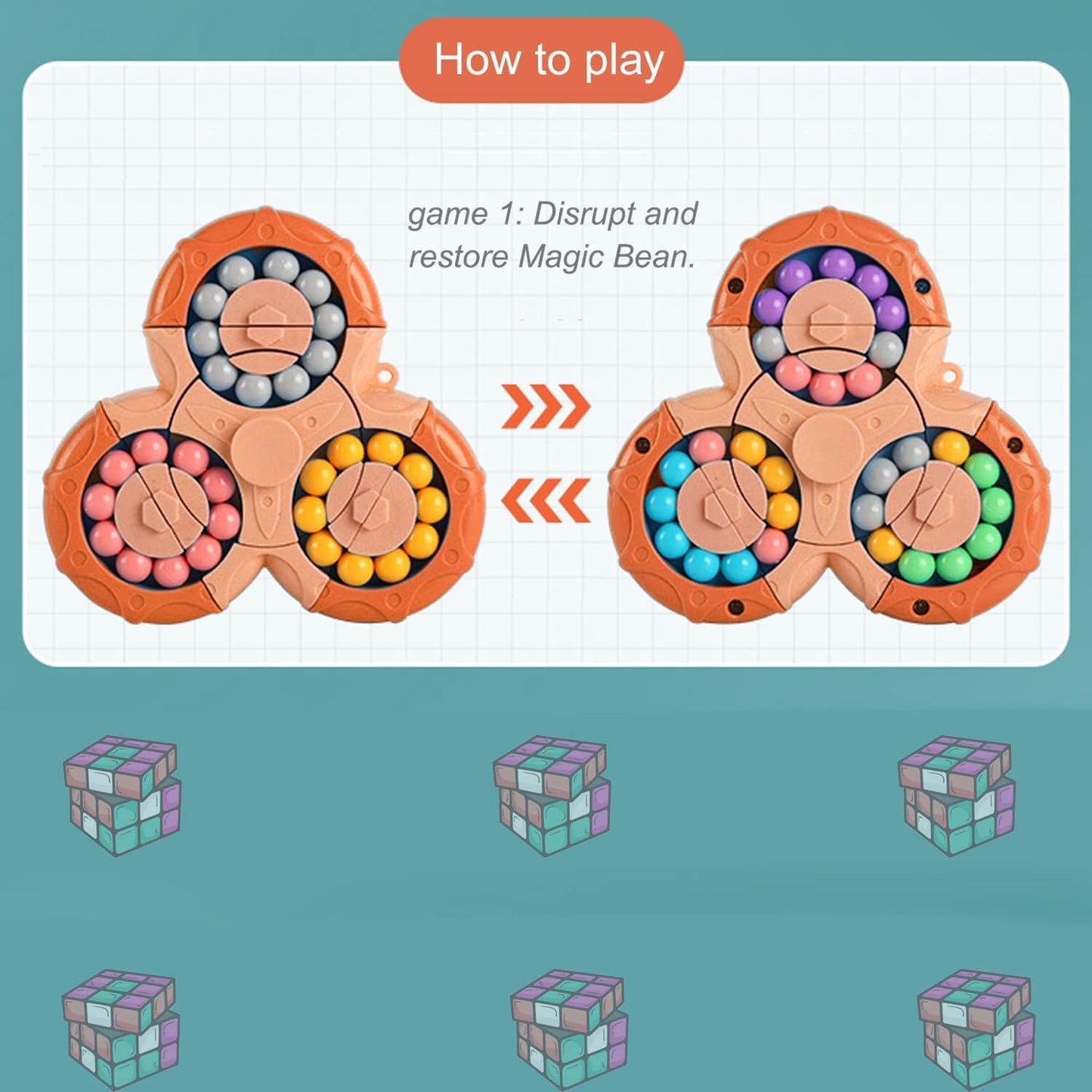 YUDANSI Magic Bean Puzzle Toy, Rotating Magic Bean Fidget Toys 2-in-1, Magic Ball Brain Teaser STEM Game, Gift for Kids Boys Girls Age 3+, 5-7, 8-12, Teen, Adult for Holiday Birthday Graduation Gifts