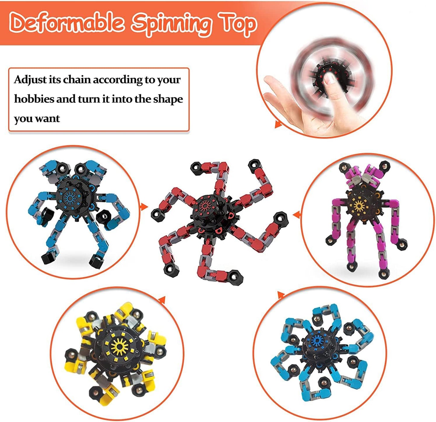 50pcs Random Fidget Spinners,DIY Deformable Robot Fingertip Toys,Decompression Spinner,Deformable Creative Mechanical Gyro Toys,Stress Relief Mechanical Chain Toy for Kids Adults，Party Supplies