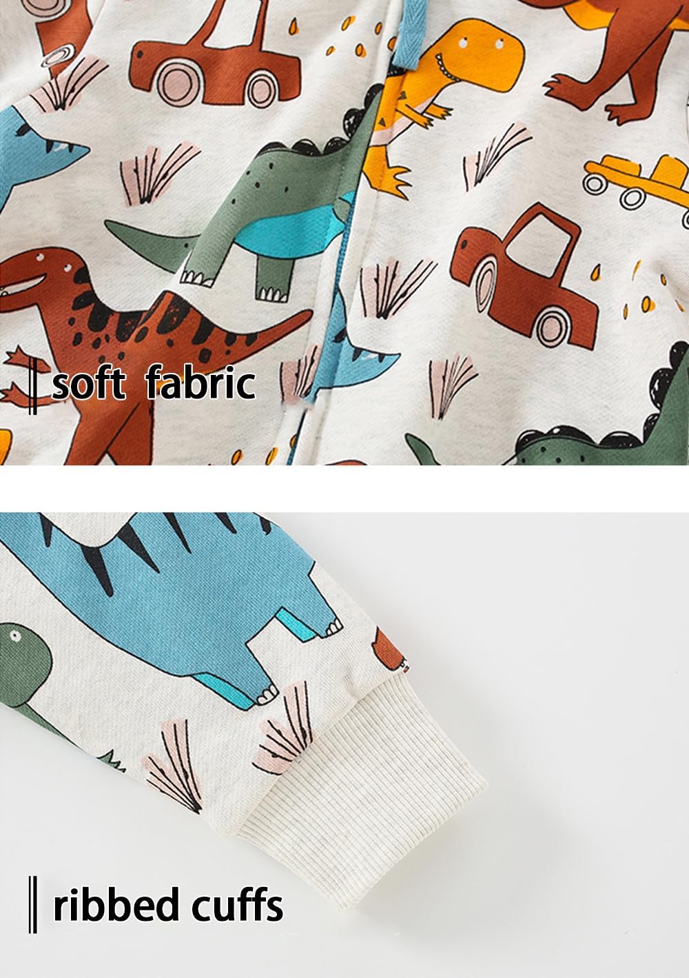 Toddler Boys Full Zip Dinosaur Hoodies Comfortable Sweatshirt