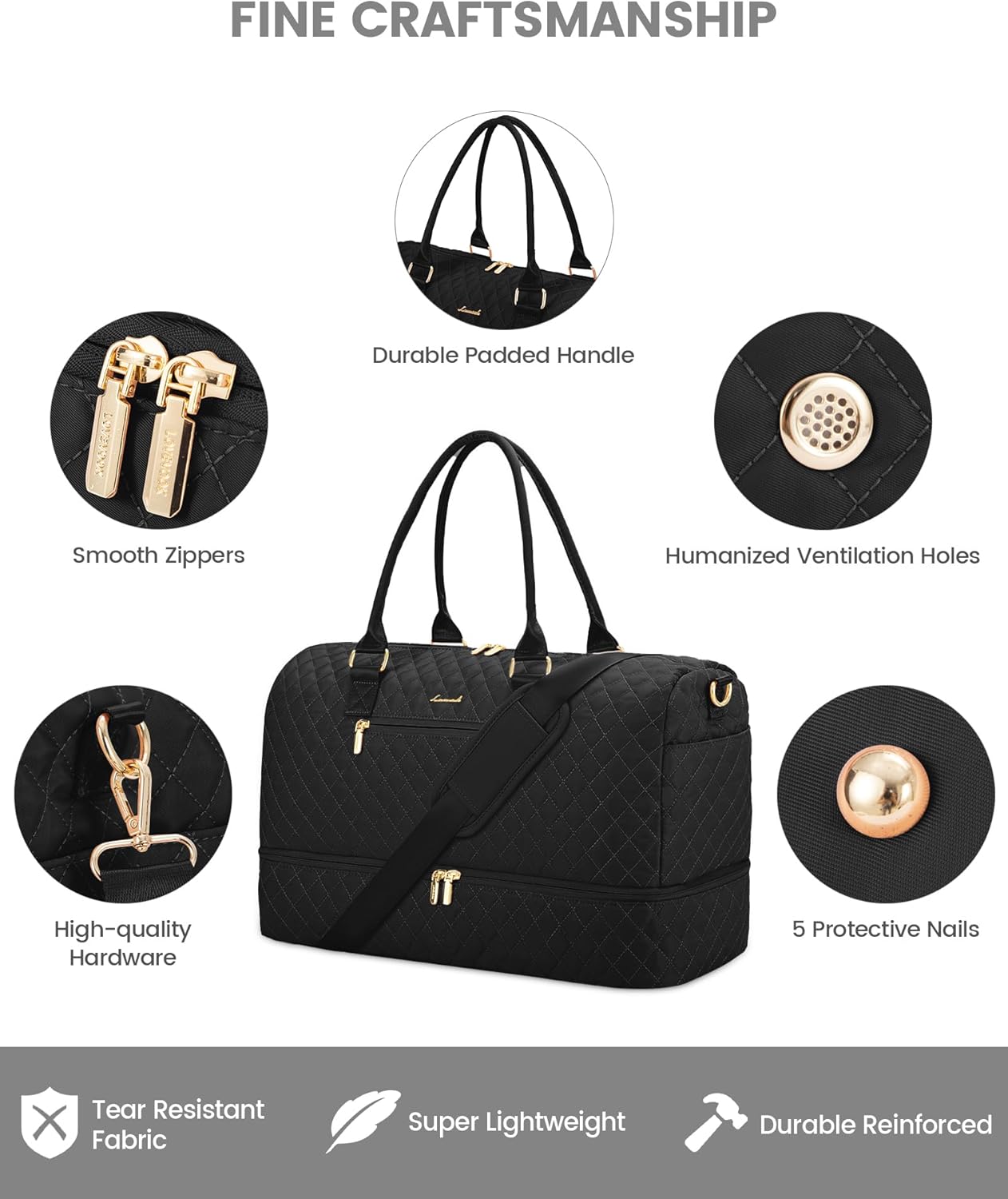 LOVEVOOK Travel Duffle Bag for Women, Weekender Overnight Bag with Shoe Compartment, Carry on Bag with Toiletry Bag, Gym Duffel Bag with Wet Pocket, Hospital Bags for Labor and Delivery 3 Pcs Set