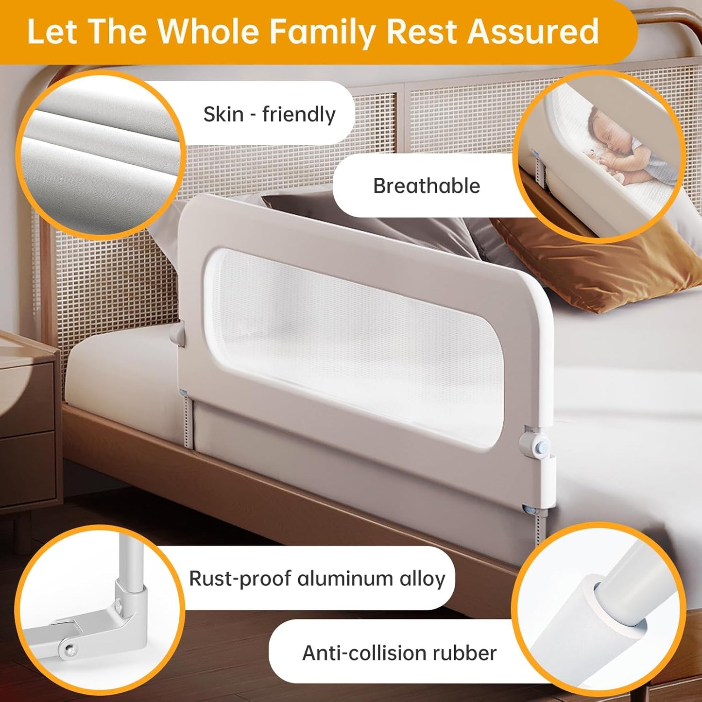 Baby Bed Guard Rail for Toddler - 48in Adjustable Heights, Swing Down Bedrail, Extra Tall Child Safety Side Railing Guards for Kids - Toddler Bed Rail for Queen, King, Twin, and Bunk Size Beds - Full