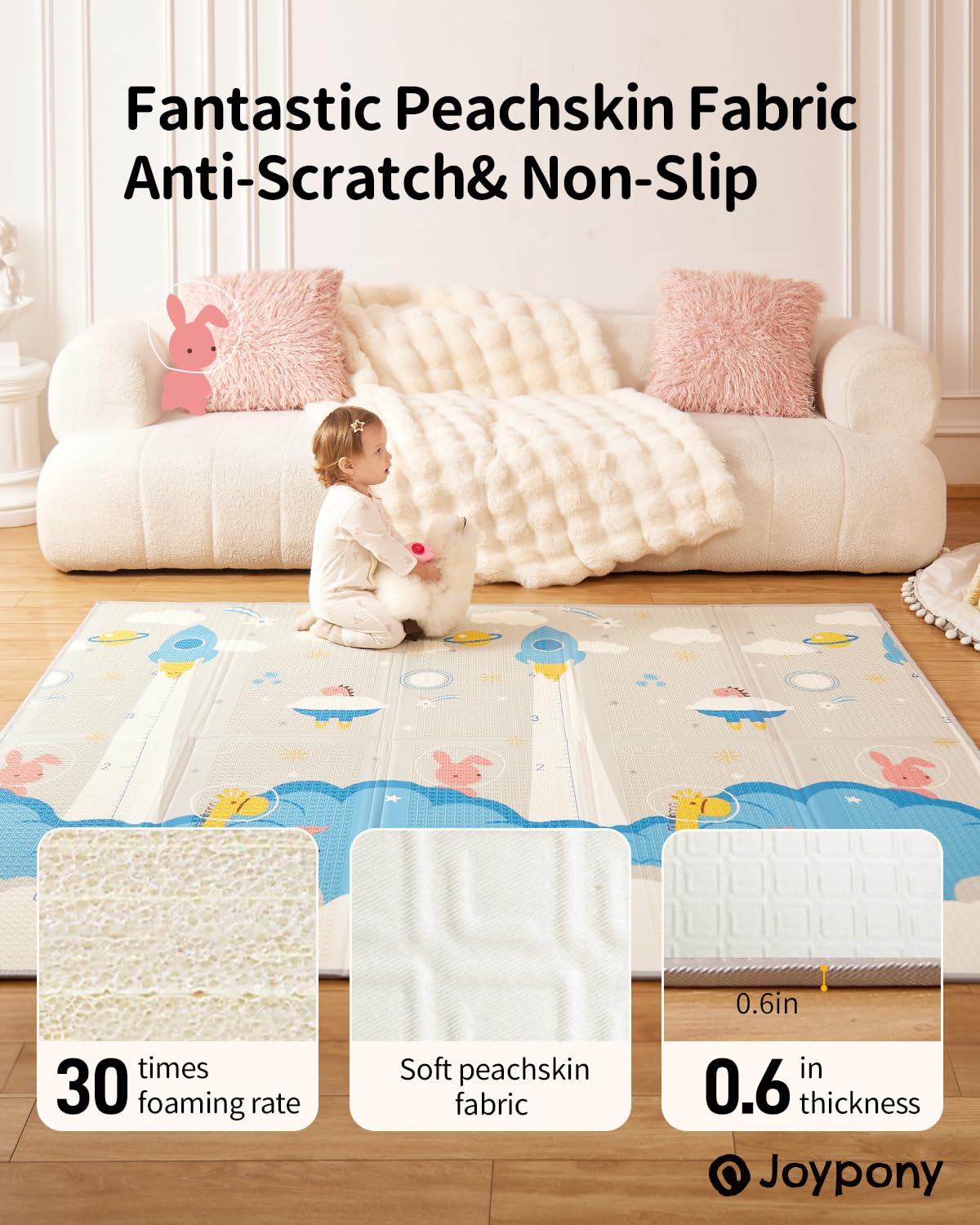 Baby Play Mat 79x71x0.6 inches, Fabric Cloth Surface Extra Large & Thick Foldable Play Mats for Baby Girls Boys, Waterproof & Anti-Slip Portable Baby Floor Mat for Tummy Time with Travel Bag