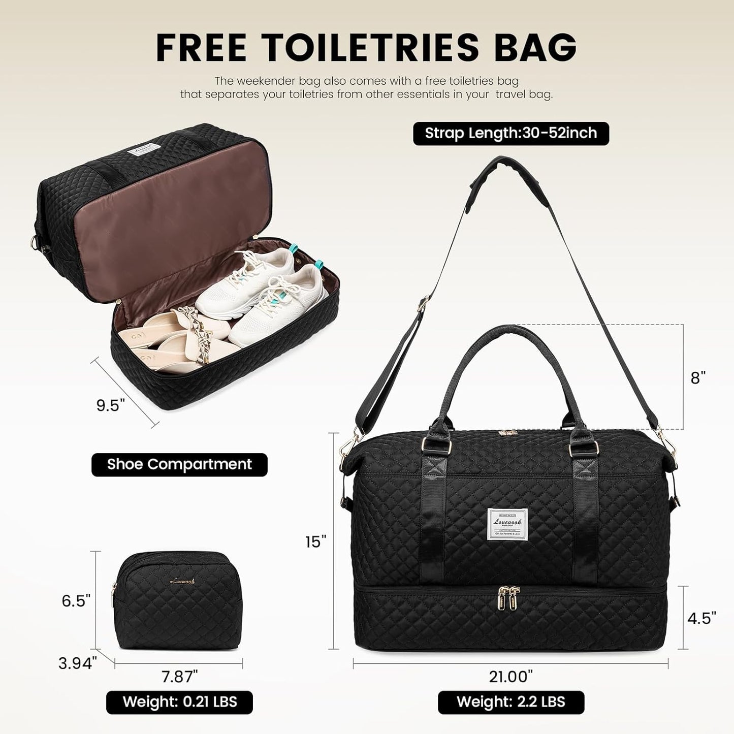 LOVEVOOK Travel Duffle Bag,Weekender Bags for Women with Shoe Compartment，Carry on Overnight Bag with Toiletry Bag,Gym Duffel Bag with Wet Pocket, Hospital Bags for Labor and Delivery