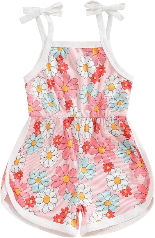WZTYYDS Toddler Baby Girl Summer Clothes Floral Romper Tie-Up Strap Halter Jumpsuit Infant Summer Sling Playsuit 6M-3T