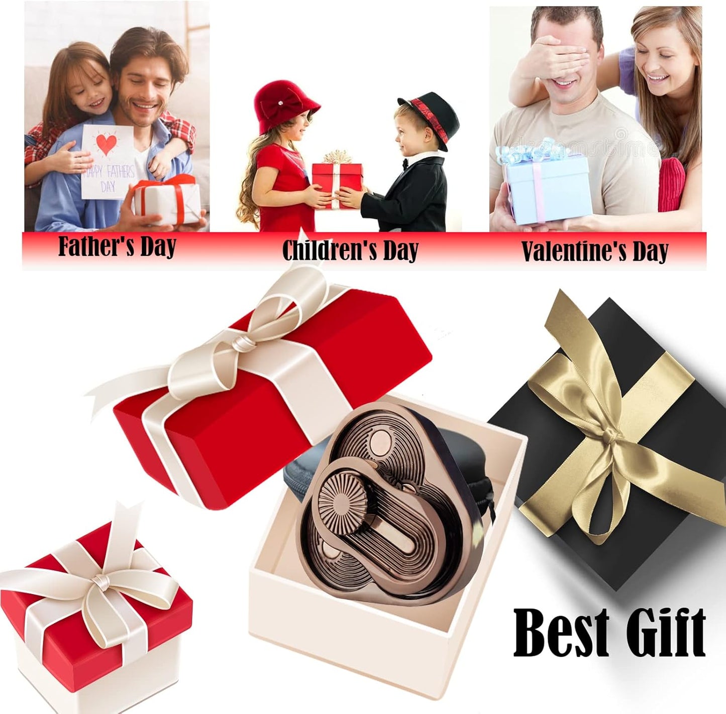 Metal Fidget Slider,Triangle Rotation Metal Fidget Toys, Clover Shape EDC Adult Toys ,Fidget Toys Adults for Stress and Anxiety Relief，ADHD Fidget Toys Adults Suitable for Office (Bronze)