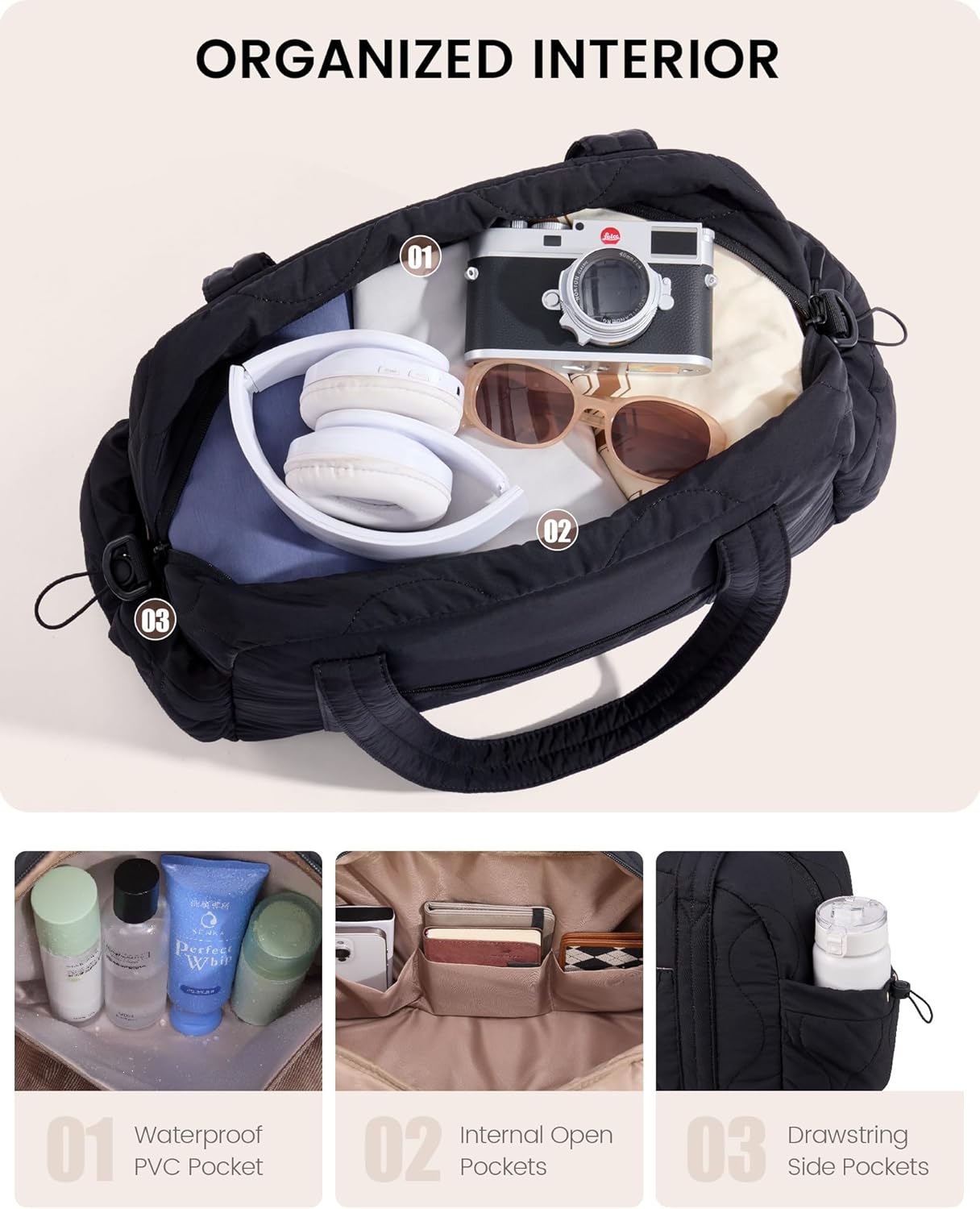 LOVEVOOK Gym Bag for Women, Puffer Travel Duffle Bag with Wet Pocket, Lightweight Carry On Bag Weekender Overnight Bag with Toiletry Bag, Multiple Pockets Personal Item Travel Bag for Airplanes