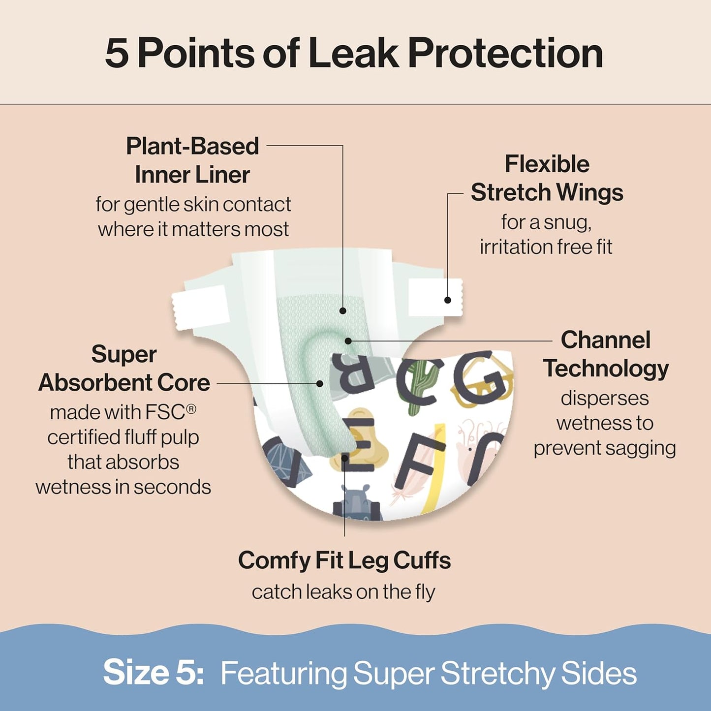 The Honest Company Clean Conscious Diapers for Delicate Skin | Up to 100% Leakproof | Hypoallergenic, Fragrance Free | Gender Neutral | Super Club Box, Size 5 (27+ lbs), 84 Count (Prints May Vary)