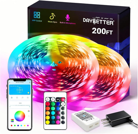 DAYBETTER Smart RGB Led Strip Lights, 200ft Led Lights for Bedroom with App Control, Multicolor Changing Led Light Strips Apply for Home Decor, Living Room, Kitchen, Home Party Decoration