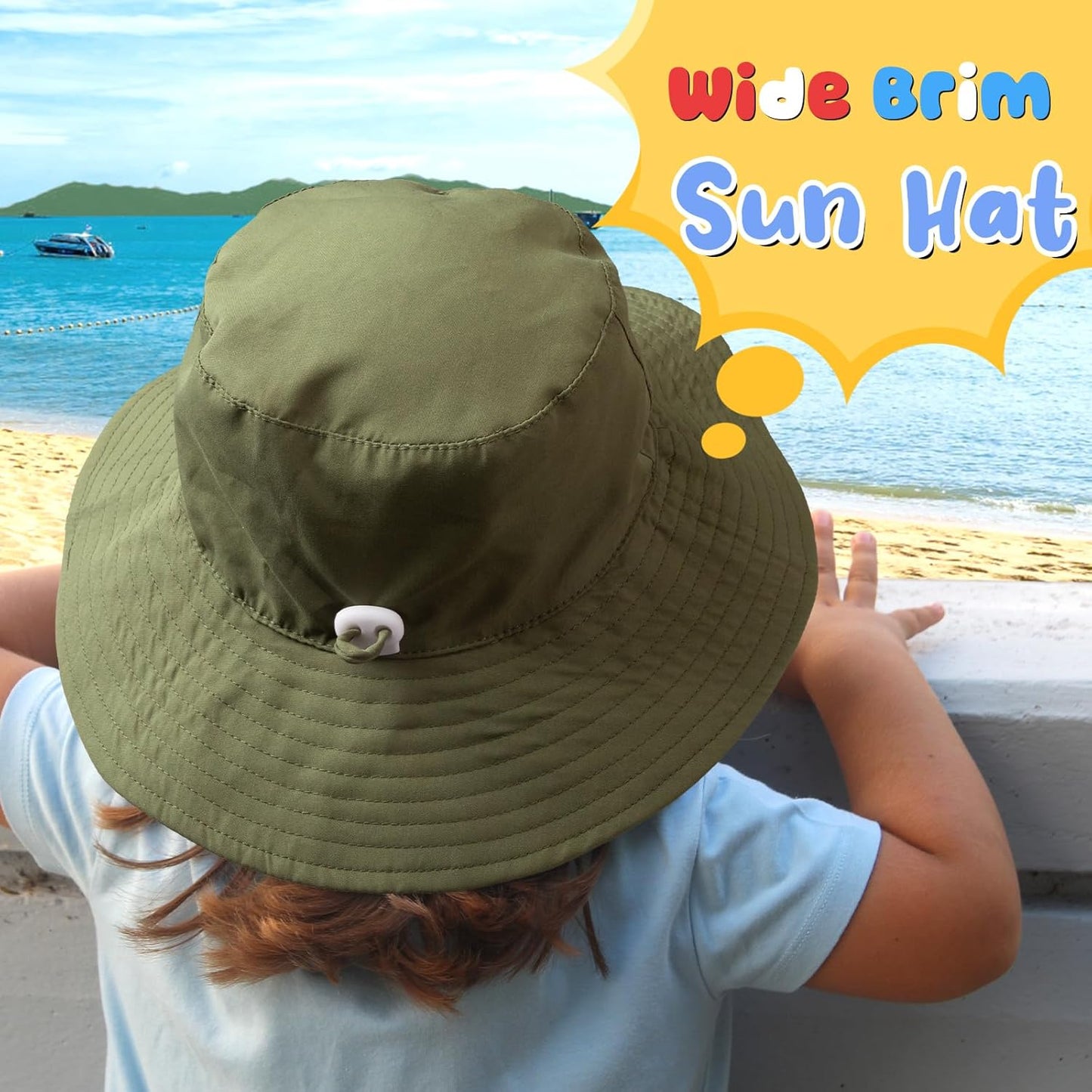 Baby Sun Hat Kids Summer UPF 50+ Toddler Bucket Hat Wide Brim Adjustable Beach Hats for Boys Girls Age 0-6 Years