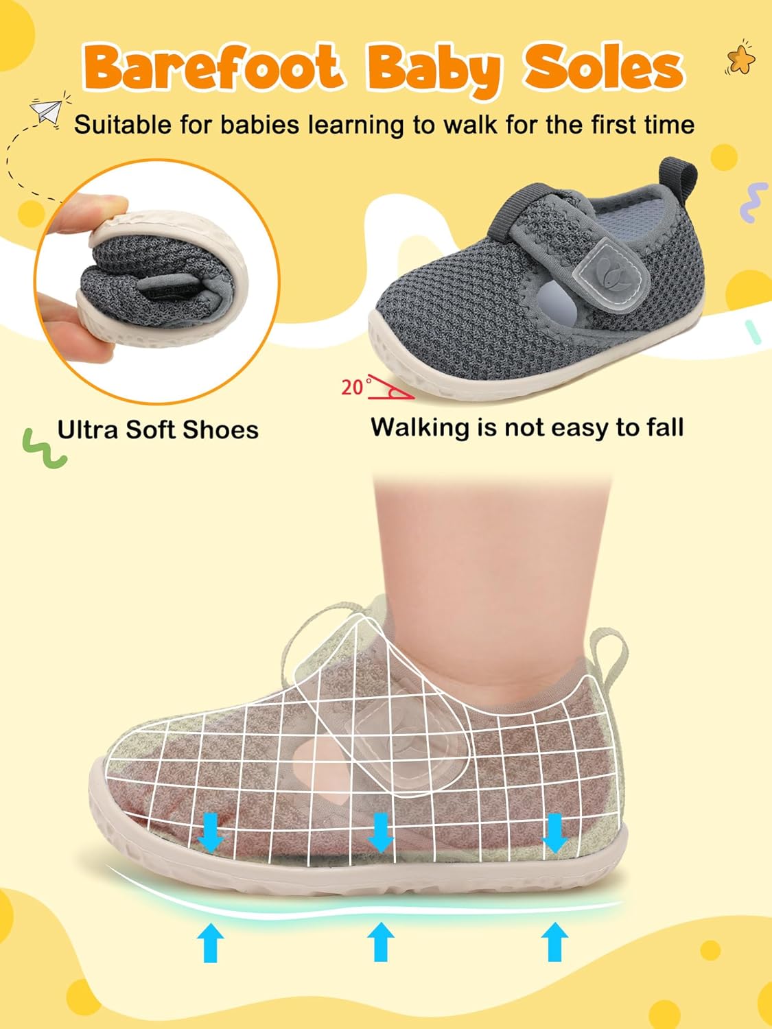 FEETCITY Barefoot Baby Shoes Girls Boys Walking Shoes Infant Sneakers Lightweight Flexible Newborn Dress School Shoe