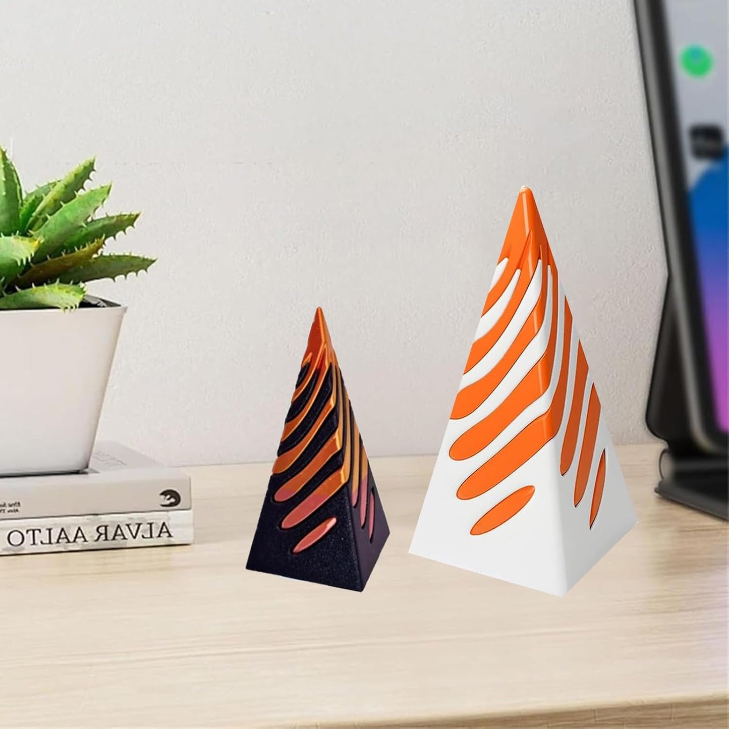 Impossible Pyramid Passthrough Sculpture,Pyramid Passthrough Sculpture-3D Printed Spiral Cone Toy Pyramid Decor Home Desktop Fidget Toys for Adults with Anxiety (Orange) (White Orange)