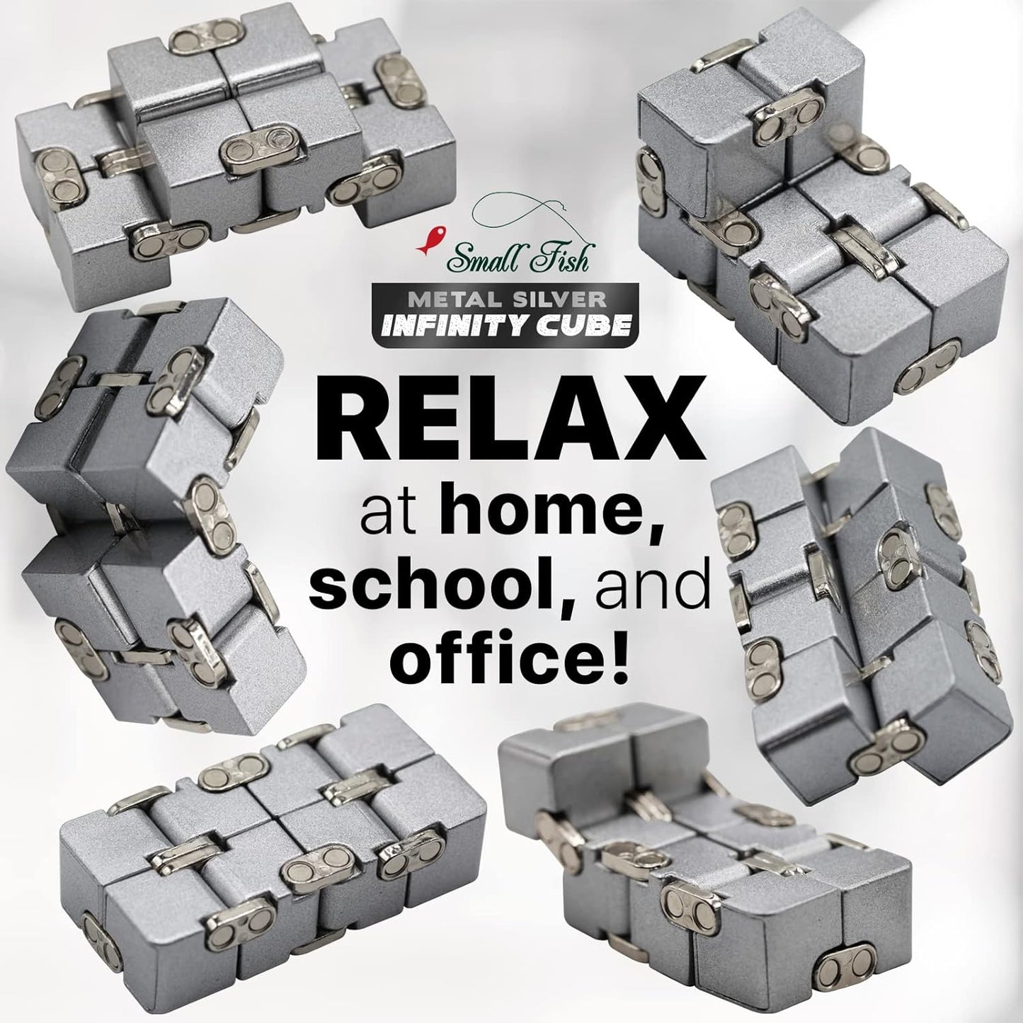 Metal Infinity Cube Toy for Kids, Teens, and Adults, Best Desk Gadget and Sensory Tool for Fidgeting, Anxiety, and Stress Relief, Cool Office Decor and Gift for Men in Metal Aluminum Fidget Toy