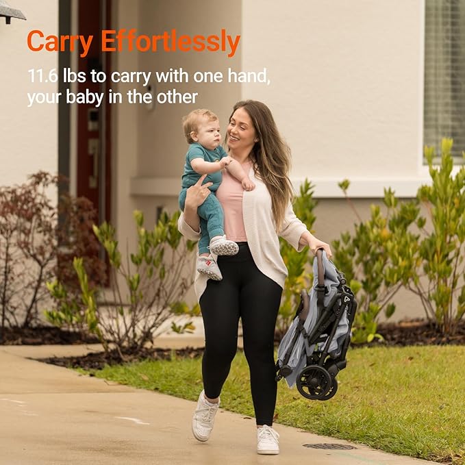 MAMAZING Lightweight Baby Travel Stroller with Carbon Fiber Frame, Compact & Airplane-Friendly, One-Handed Folding Design, 11.6 lbs, Perfect for Toddlers, Organizer & Cushion Included, Grey