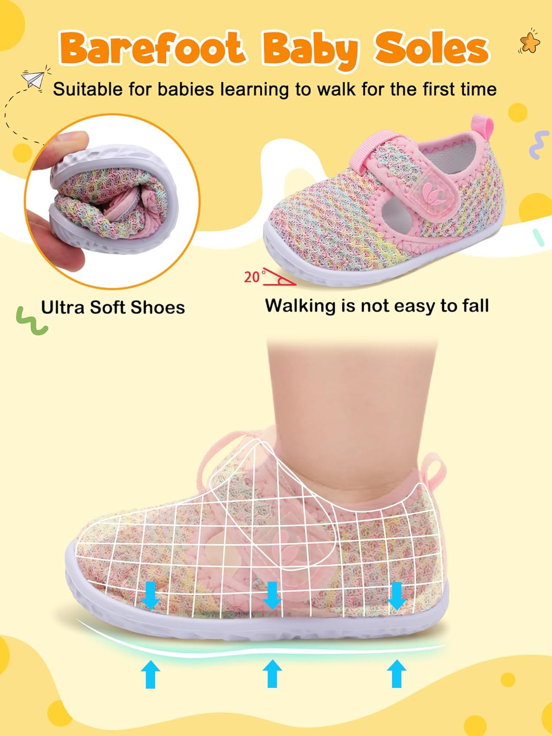 FEETCITY Barefoot Baby Shoes Girls Boys Walking Shoes Infant Sneakers Lightweight Flexible Newborn Dress School Shoe
