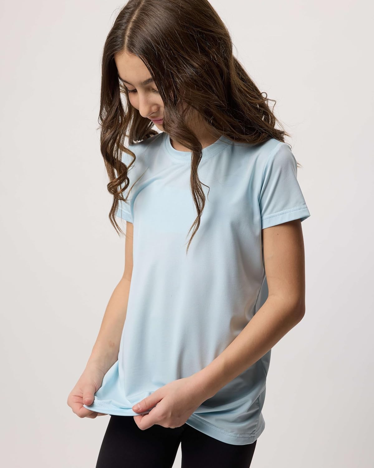 Real Essentials 5 Pack: Girls Short Sleeve Dry-Fit Crew Neck Active Athletic Performance T-Shirt