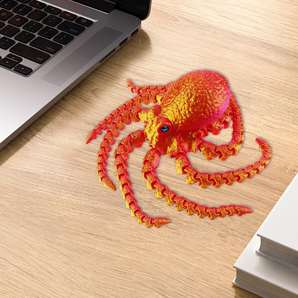 3D Printed Octopus Animals Toy Articulated Octopus Fidget Toy 3D Printed Gift Creative Ornament Articulated Octopus Toys Home Decor (Red Gold)
