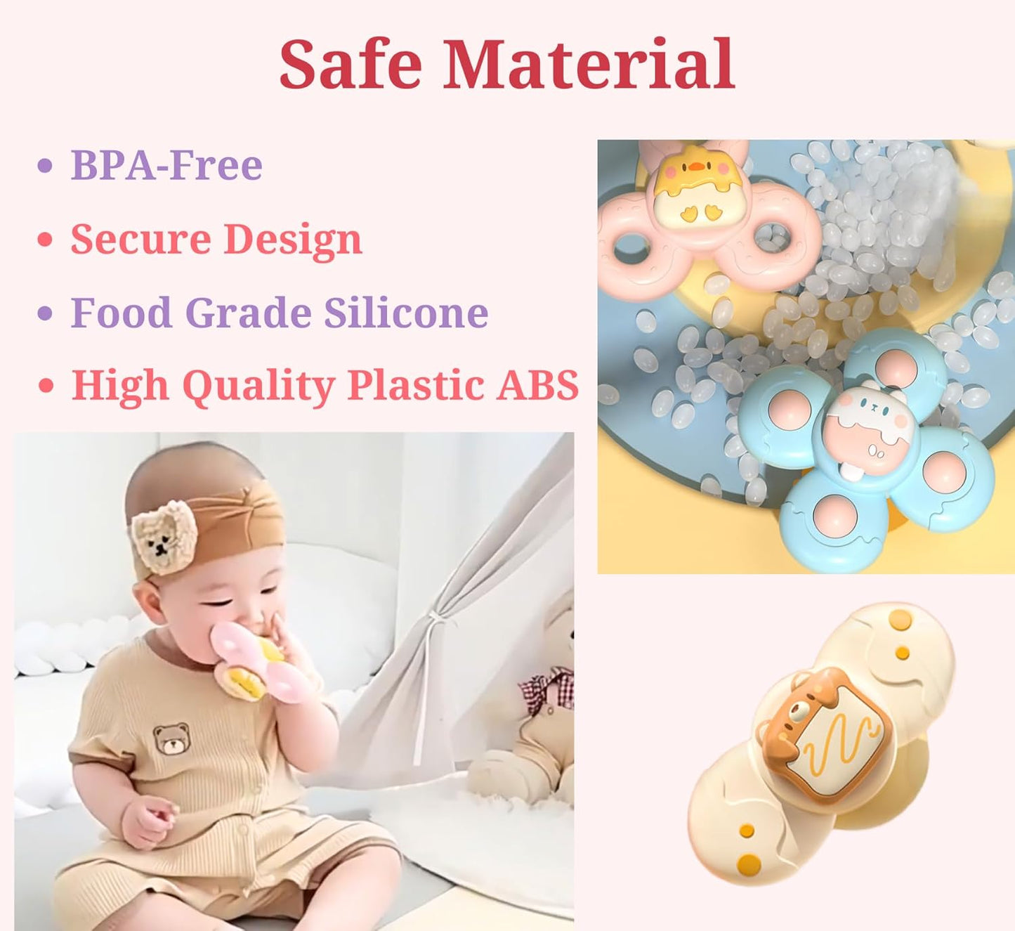 3PCS Suction Cup Spinner Toys Set: Baby Bath Sensory Spinner Toys for 1 2 Year Old Boys Girls - Stress Release, Anxiety Relief, Educational Gifts for Toddlers 1 2 3 Years Old - 3 Pack