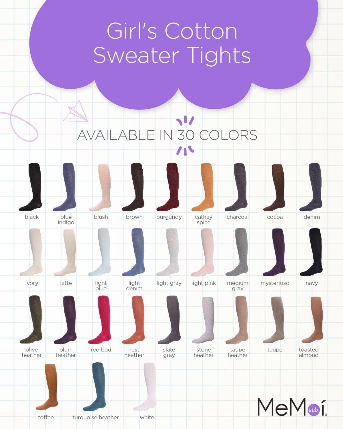 MeMoi Soft Pima Cotton Tights for Girls, Soft and Lightweight Opaque Tights for girls - Sizes 8 to 16