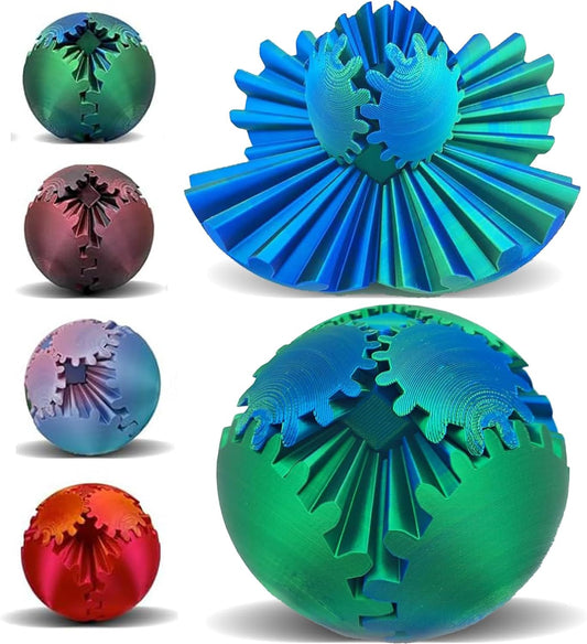 3D Printed Gear Ball Spin Ball Cube Fidget Toy Gear Sphere Gear Ball Fidget Toy Relieving Stress & Anxiety Fidget Ball Desk Toy Stress Ball Gear Toy for Stress (Blue-Green, 10*10cm)