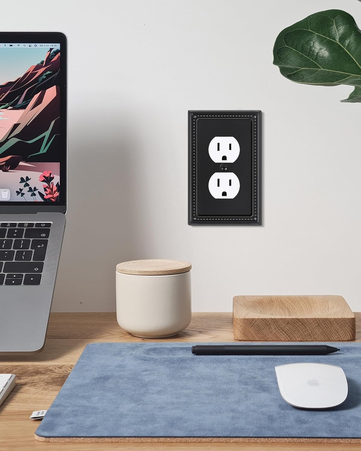 2-Pack Duplex Outlet Cover, Black Metal Wall Plates for Electrical Outlets, 1 Gang Receptacle Light Switch Cover, Pearls Beaded Decorative Switch Plates and Outlet Covers