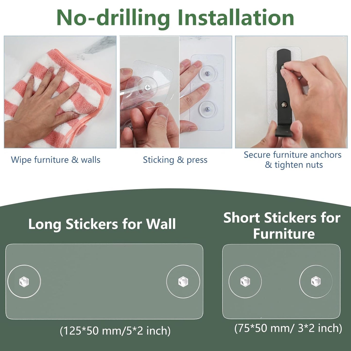 8 Pcs Furniture Anchors, OEH Furniture Anchors for Baby Proofing, No Drilling Furniture Wall Anchor Earthquake Straps, Anti Tip Furniture Straps for Baby Cabinet Dresser to Prevent Falling, Small