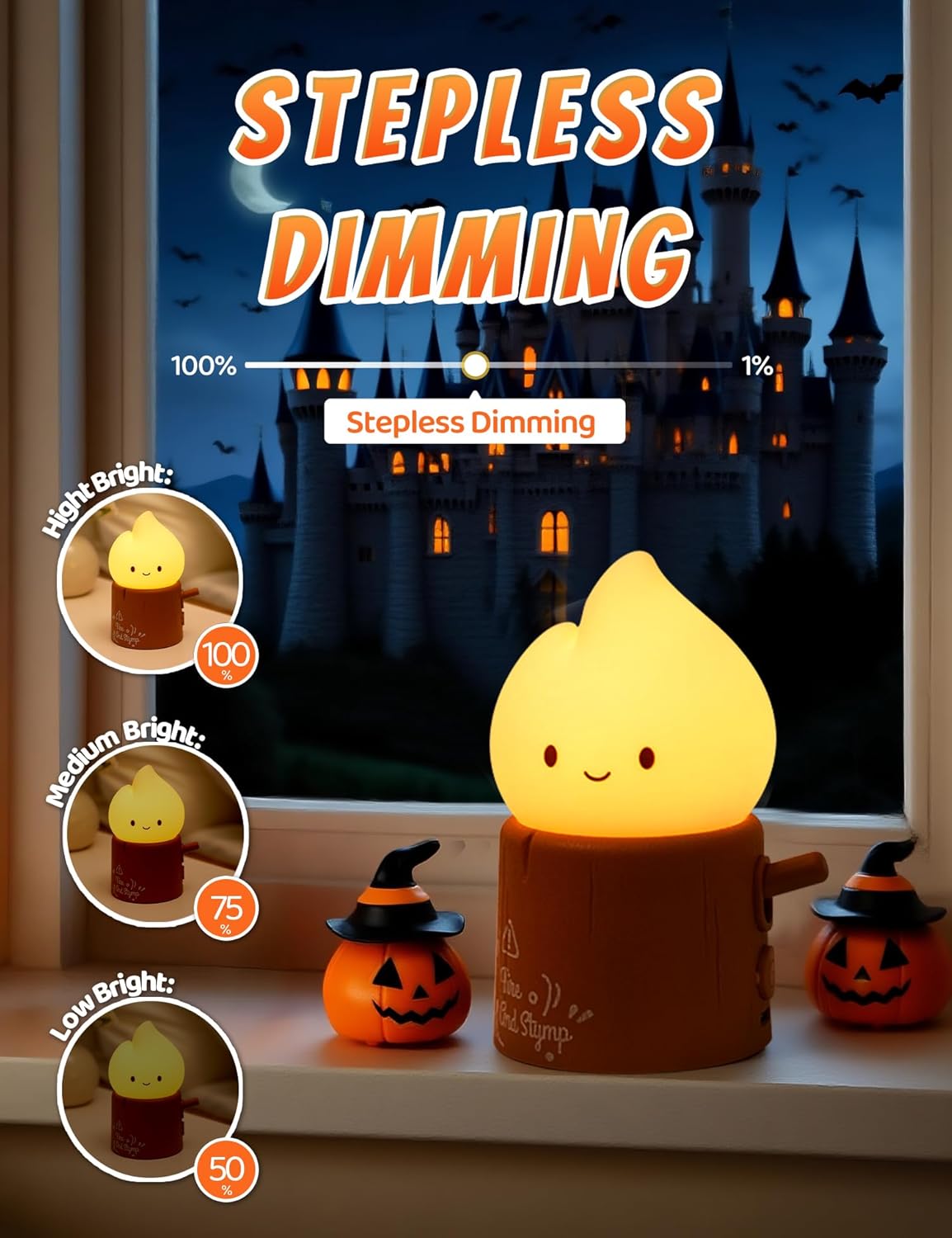 Flameless Candles Lamp, Cute Night Light,Torch Stump Light, LED Tea Lights Candles Rechargeable Night Light,Suitable for Kids lamp Bedroom,Outdoor,Camp, Gift, Christmas,Halloween