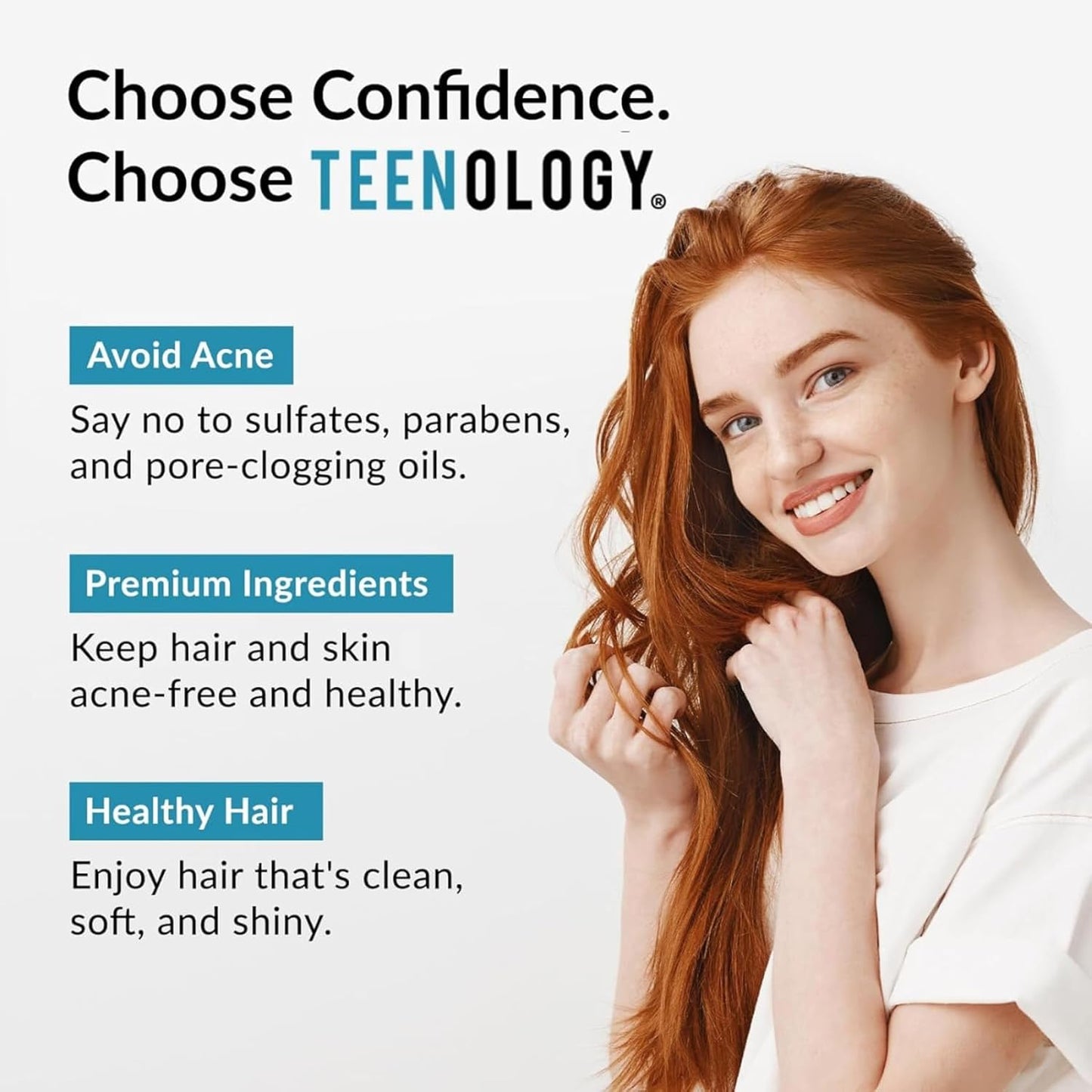 Teenology Conditioner for Teens - Avoid Forehead and Body Acne - Sulfate and Paraben Free, Noncomedogenic, Natural Botanical Extracts, Blueberry Pomegranate Cucumber - 16 oz.