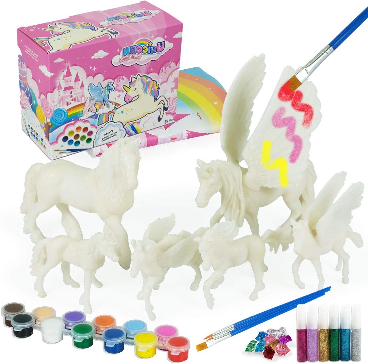 DIY Painting Unicorn Kit Arts and Crafts Set for Kids or Girls Decorate and Drawing 3D Toys for Children Gift(6 Unicorns)