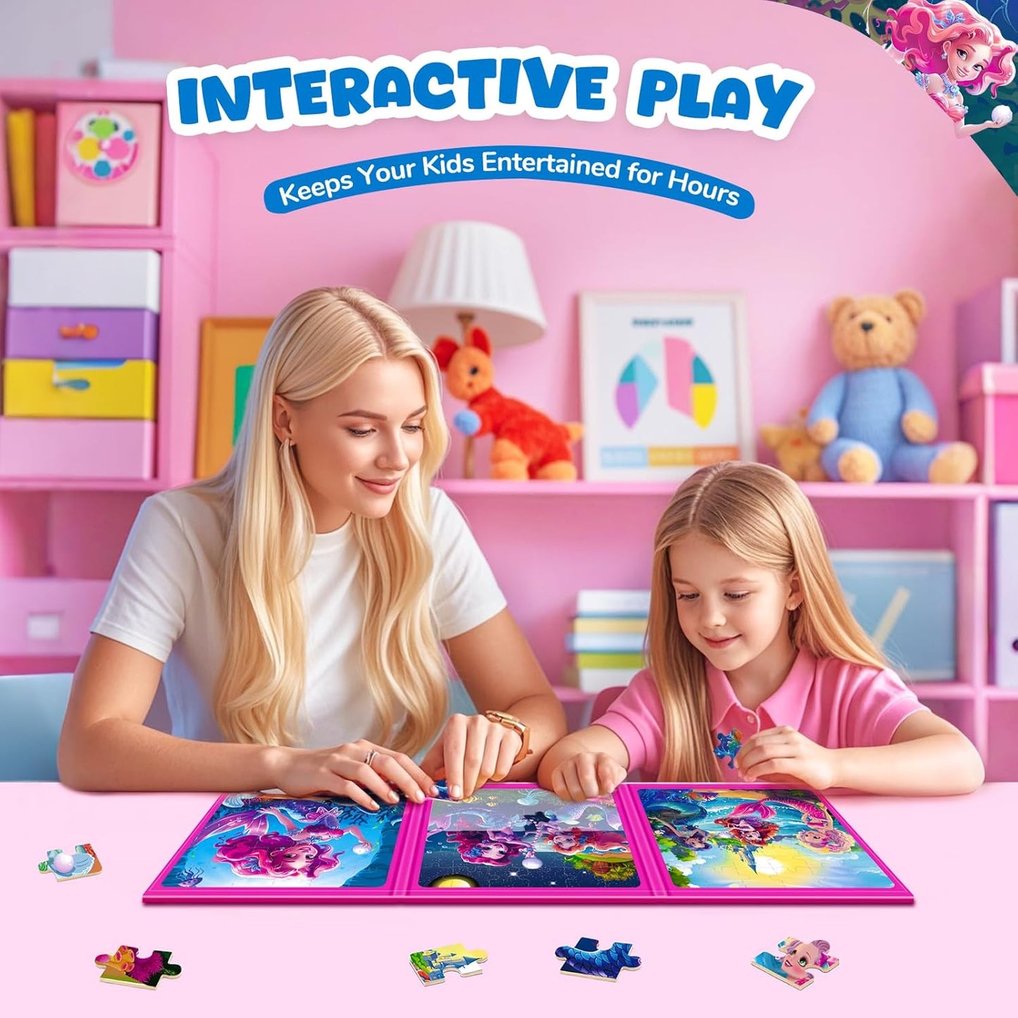 Magnetic Jigsaw Puzzles for Toddlers Kids 3-8 Girls,(3 36-Pieces) Travel Puzzles Toys for Kids Ages 4-6,Take-Along Car Airplane Road Trip Activities Game for 3 4 5 6 7 8 Year Old Birthday Gift,Mermaid