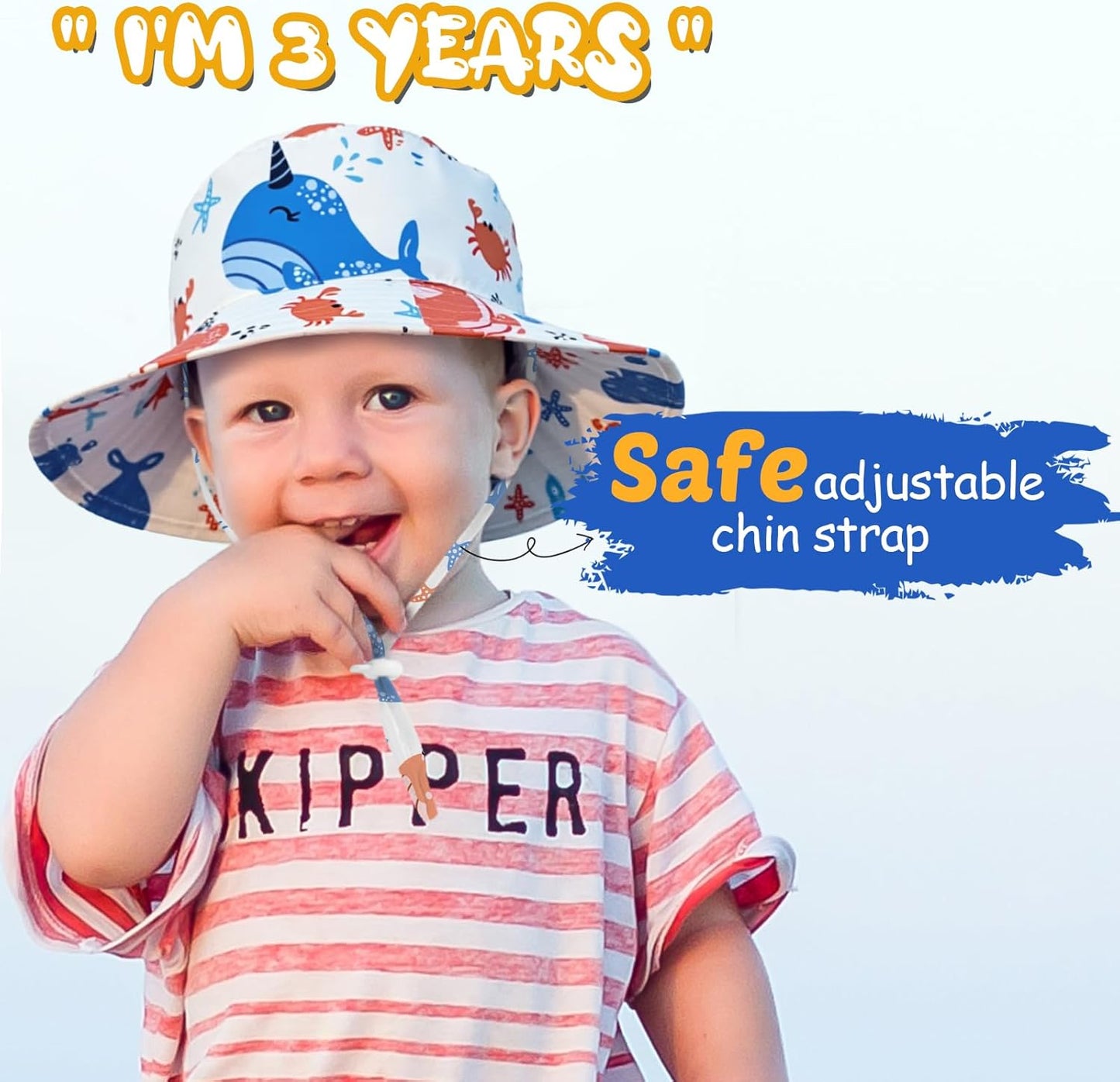 Baby Sun Hat Kids Summer UPF 50+ Toddler Bucket Hat Wide Brim Adjustable Beach Hats for Boys Girls Age 0-6 Years