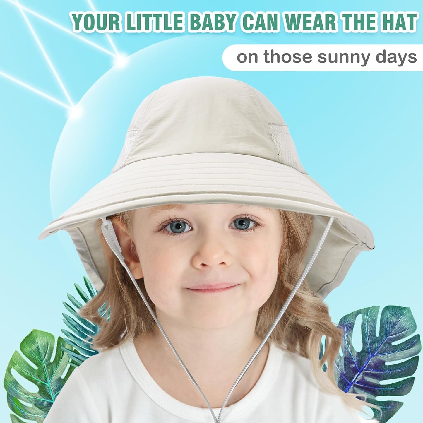 XIAOHAWANG Girls Sun Hat Baby Beach Hats Boys UPF 50+ Kids Summer Protection Cap Toddler Breathable Caps Wide Brim Neck Flap