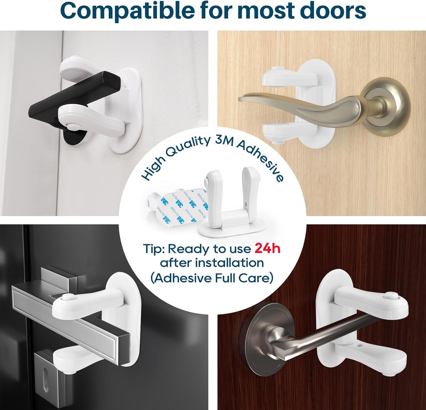 Inaya Door Lever Lock (4 Pack) – Child Proof Handle Locks, 3M Adhesive & Easy Installation for Home, Baby-Proof Locks for Kids Safety, Compatible with standard doors