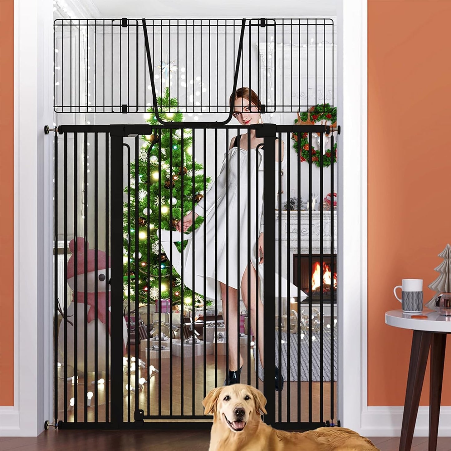 Jiprlak51 Extra Tall Cat Gate for Doorway – 28.5"-48.7" Extra Wide Pet Gate with Adjustable Cat Door Wide,Auto Close, Pressure Mounted, Pet Gate for Cats & Small Dogs, Hallway, Stairs, Kitchen