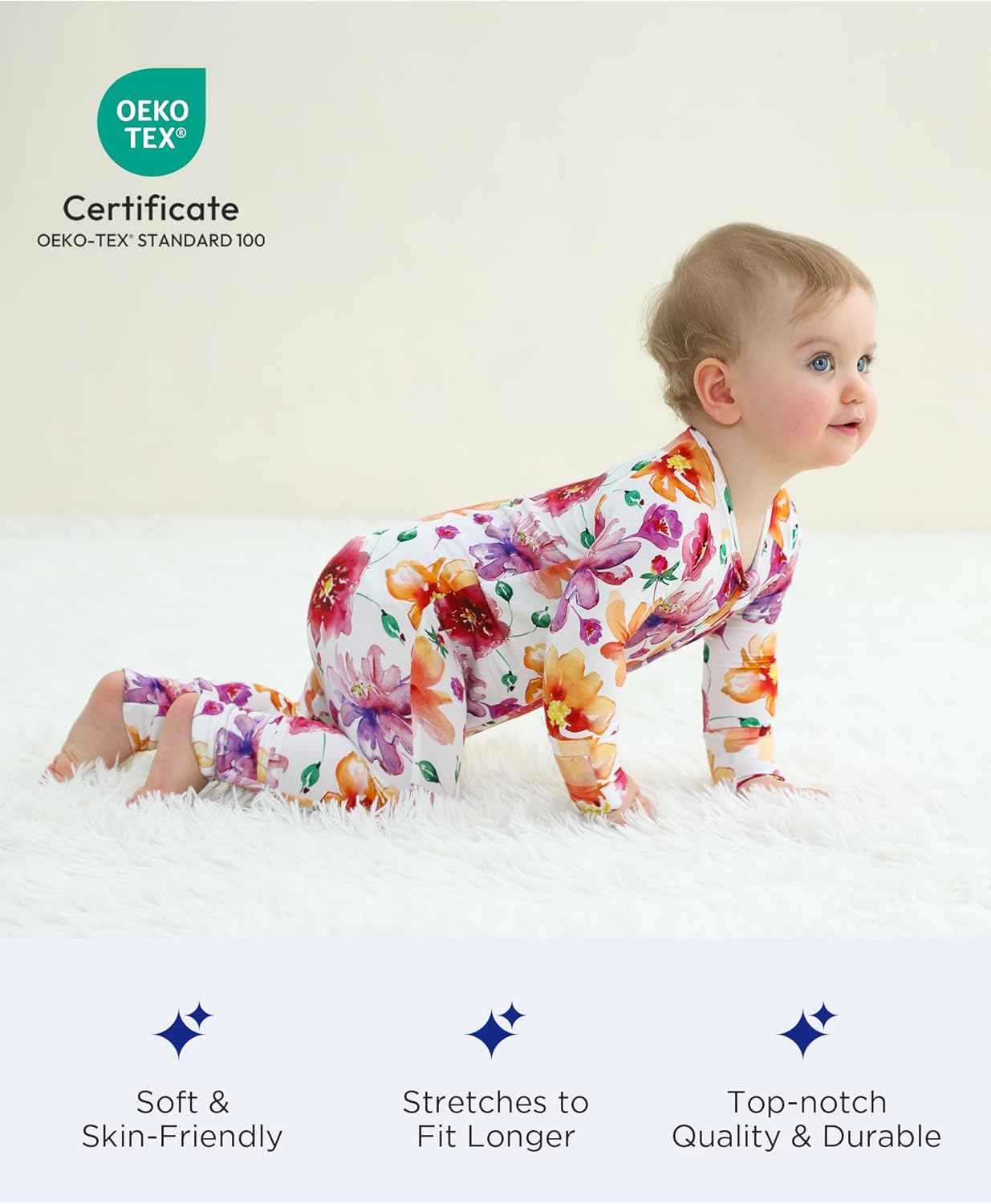 Baby One-Piece Romper Footless Bamboo Viscose Pajamas Sleepers for Baby Boys and Girls