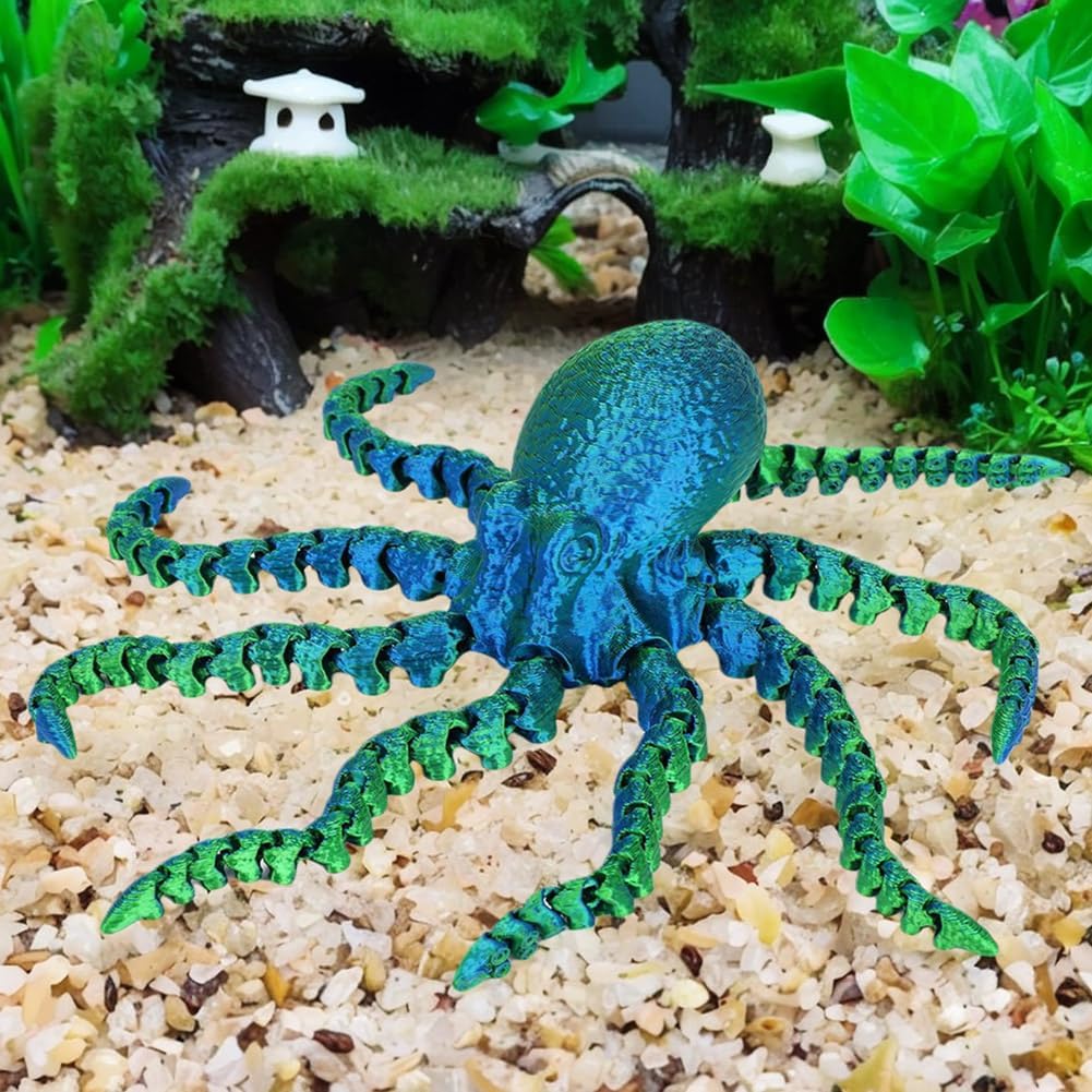 3D Printed Octopus Animals Toy Articulated Octopus Fidget Toy 3D Printed Gift Creative Ornament Articulated Octopus Toys Home Decor (Laser Blue Green)